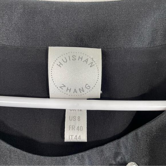 Huishan Zhang Black Wool Silk Blue Clear Crystal Bead Embellished Boxy Blouse 8 - Picture 4 of 9